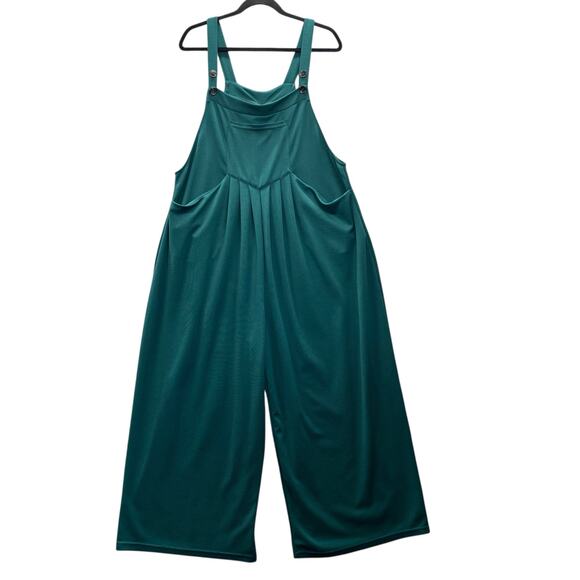 Halara Wide Leg Loose Fit Overall Jumpsuit Womens XL Petite Green Casual Lounge - Picture 1 of 14